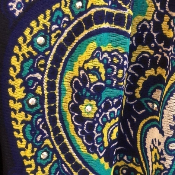 INC Navy Lined Cold Shoulder Paisley Pheasant Top NWOT - Picture 4 of 9